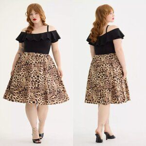 NWT Torrid 2 Leopard Retro Chic Off-Shoulder Knee-Length Dress 2X 18 20